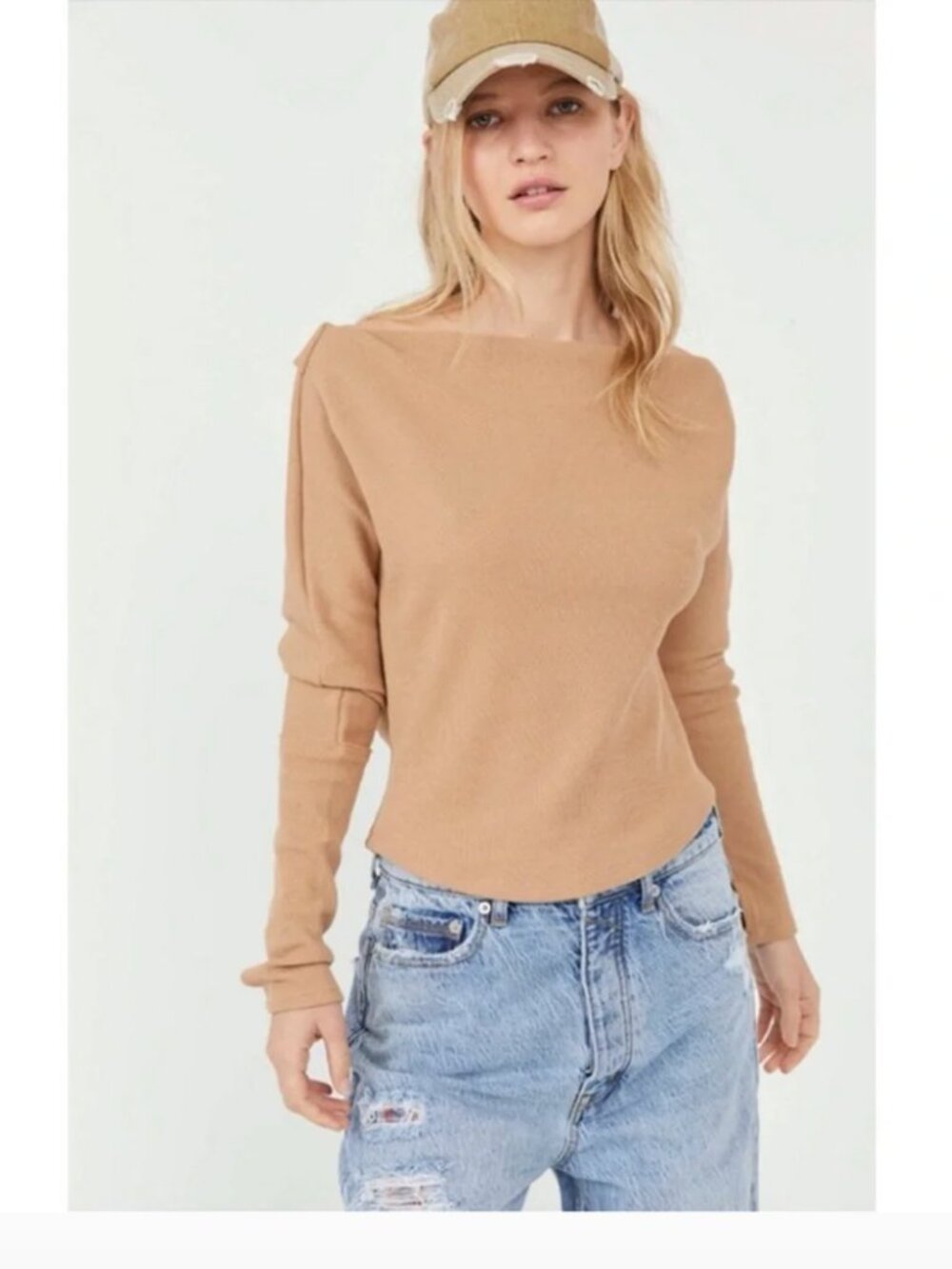 FREE PEOPLE Fuji Thermal Knit Asymmetric One Shoulder Long Sleeve Top Sz‎ SMALL